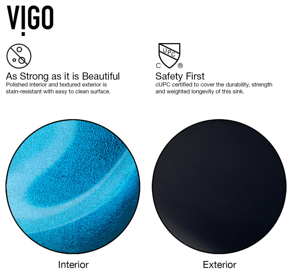 VIGO Turquoise Water Glass Vessel Sink and Duris Faucet Set, Matte Black