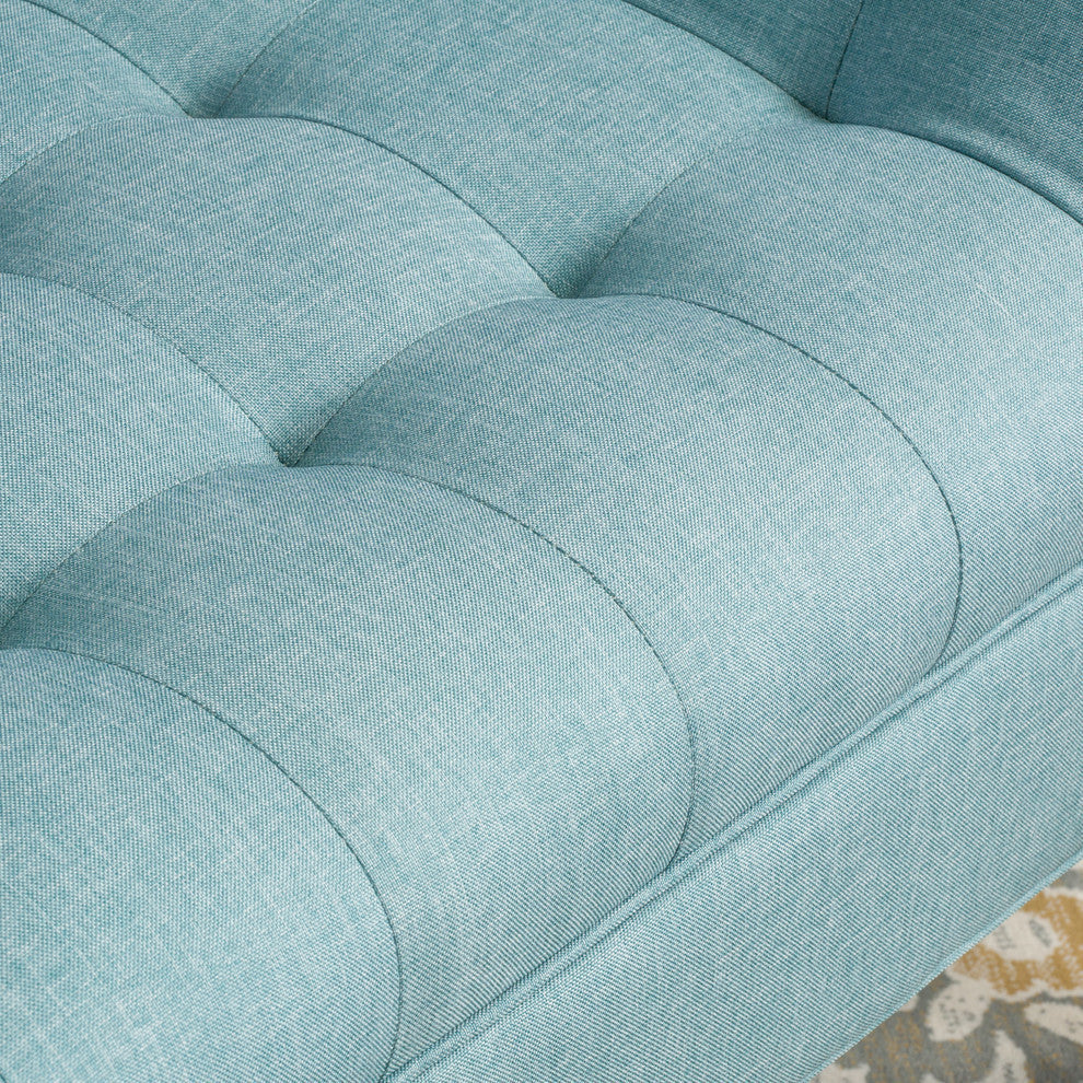 GDF Studio Rouvo Blue Fabric Ottoman Bench