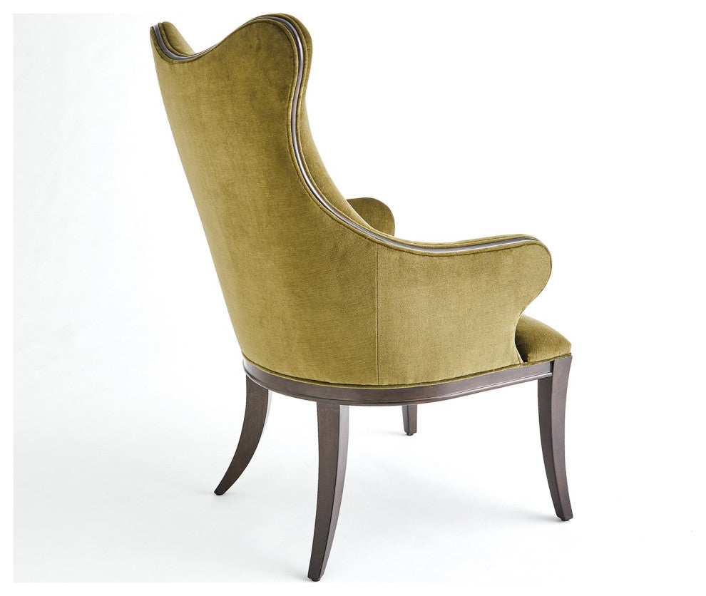Curvy Back Moss Green Velvet Arm Chair Dark Walnut Sculpted Vintage Style