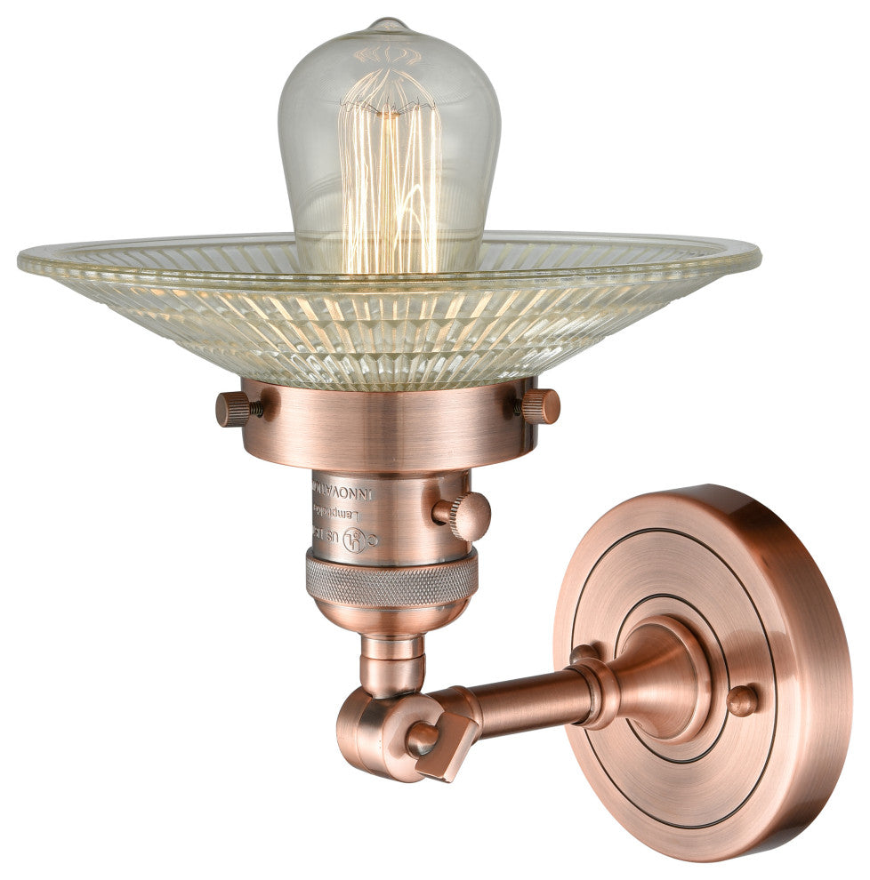 1-Light Halophane 10" Sconce, Antique Copper, Clear Halophane Shade