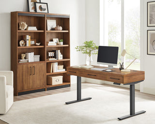 Modern Electric Sit/Stand Desk, Height Adustable, Rich Medium Brown