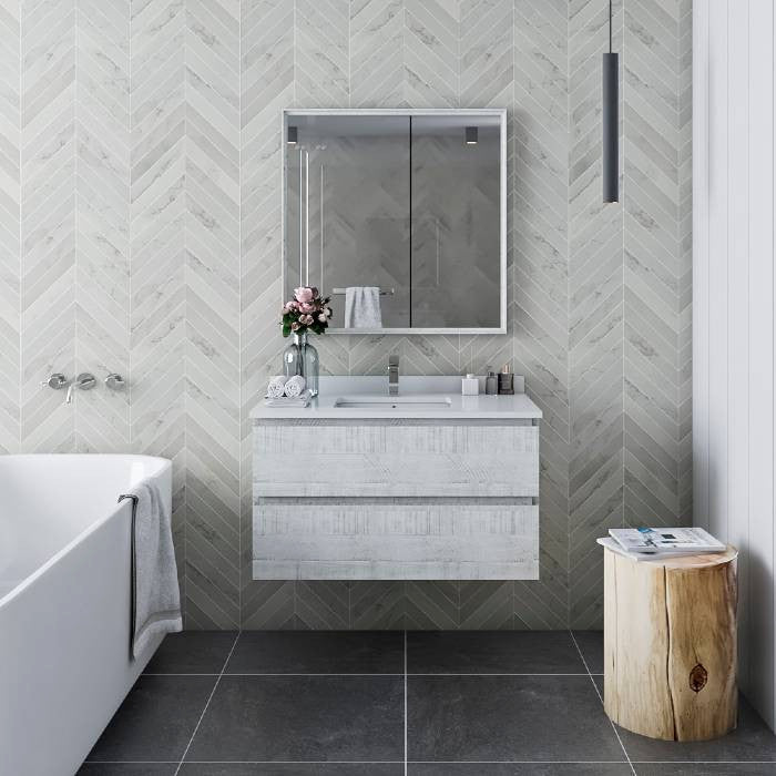 Fresca Formosa Modern 35" Rustic White Wall Hung Bathroom Cabinet
