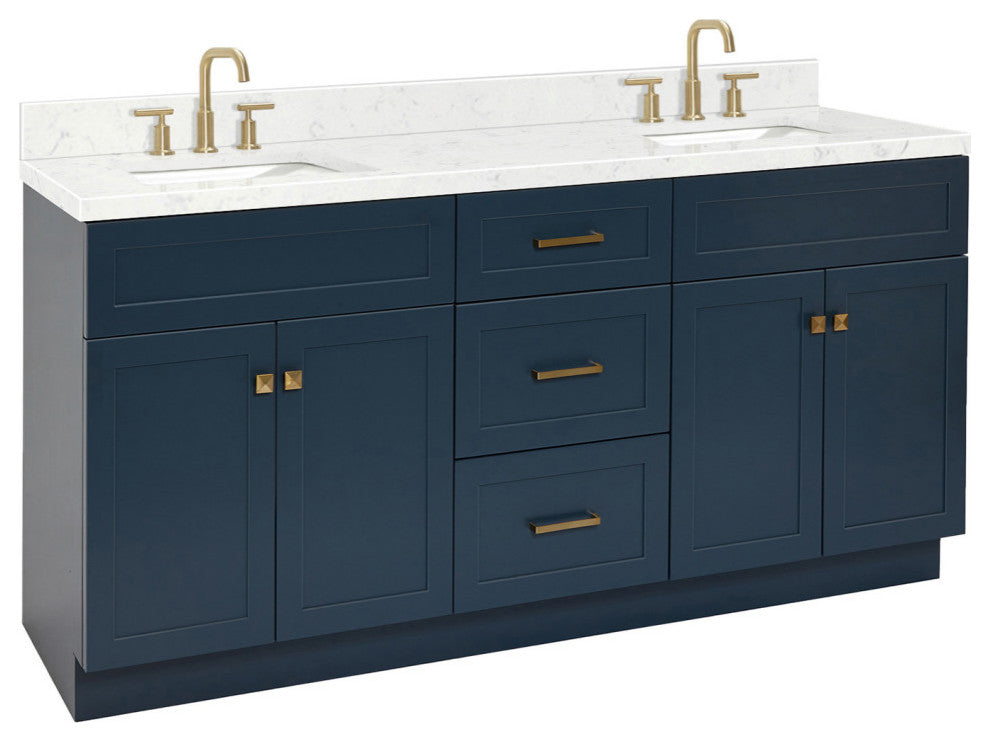 Ariel Hamlet 72" Double Rectangle Sink Bathroom Vanity, Carrara Quartz
