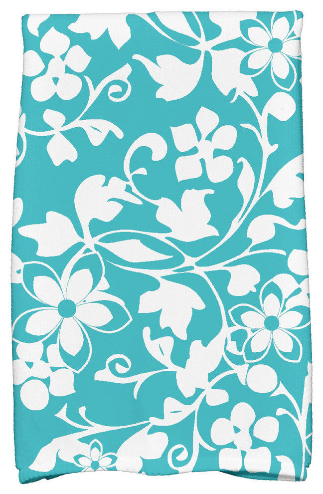 18"x30" Evelyn Floral Print Kitchen Towel, Blue