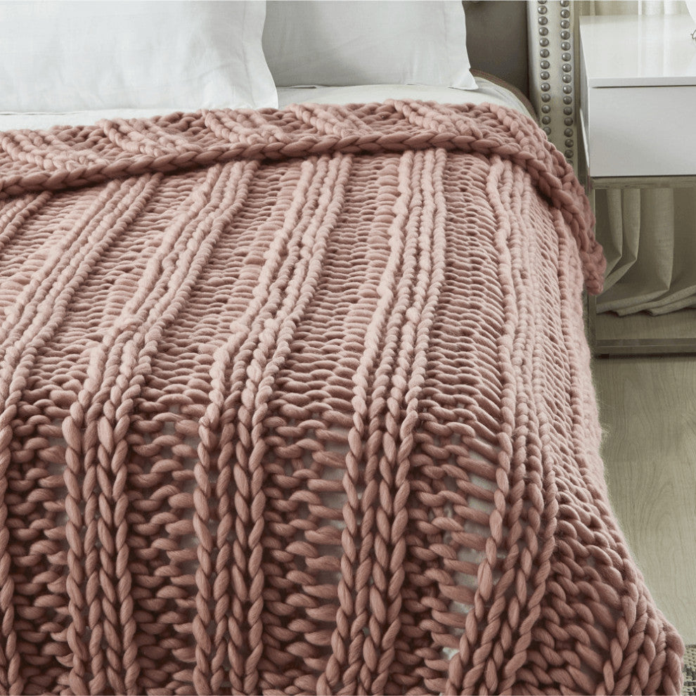 50" X 70" Blush Knitted Polyester Throw Blanket