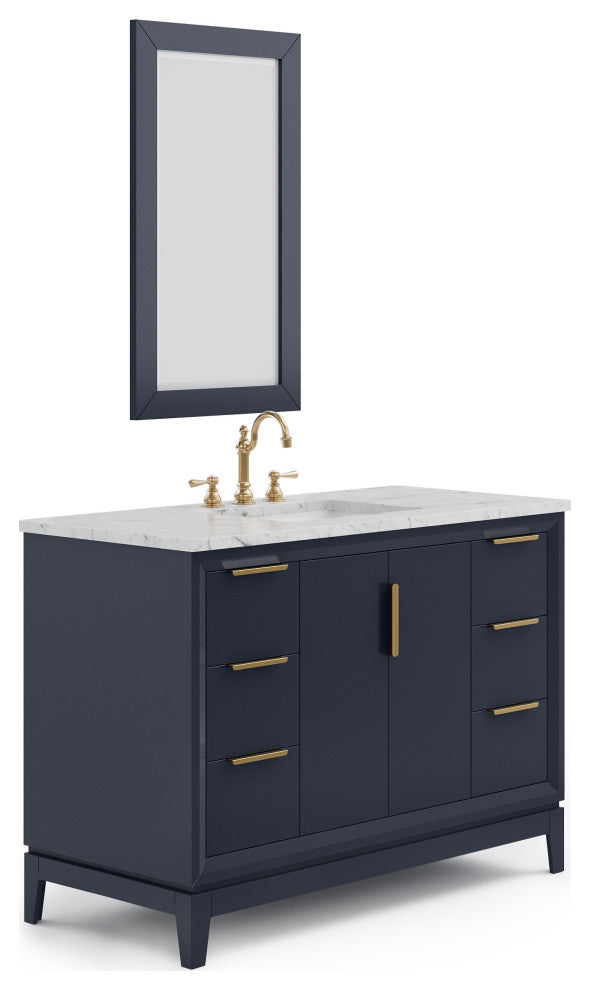 Elizabeth 48" Single Sink Carrara White Marble Vanity, Monarch Blue