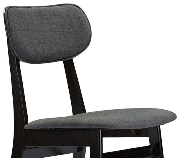 Debbie Mid-Century Dark Brown Wood Gray Fabric Dining Chair, Set of 2