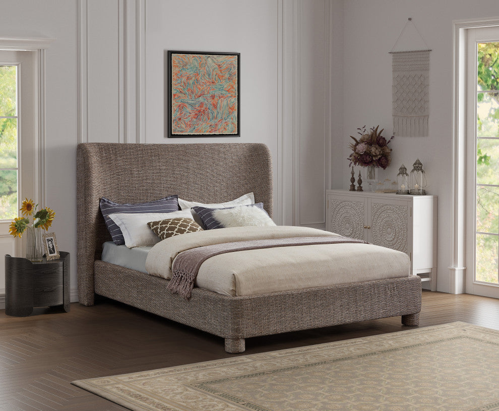 Penny Bed, Brown, King, Linen Textured Fabric