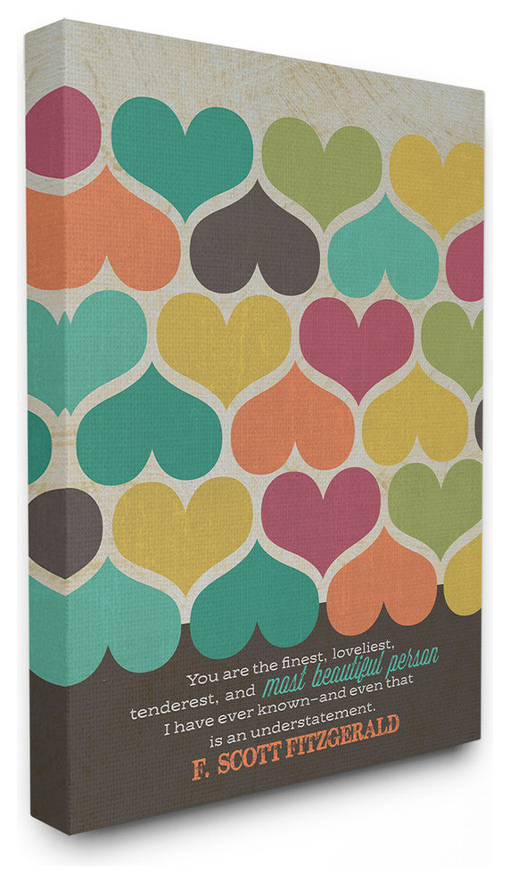 Fitzgerald Beautiful Person Quote Typography Heart Pattern Canvas, 16"x20"