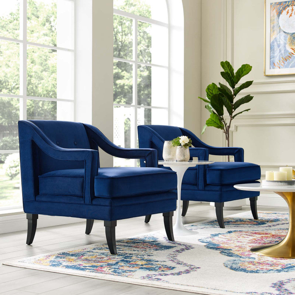 Armchair Accent Chair, Set of 2, Velvet, Blue Navy, Modern, Lounge Hospitality