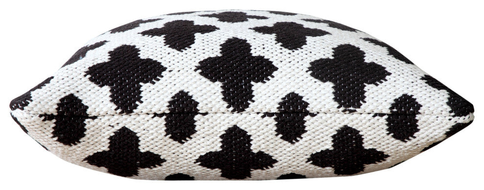 Ox Bay Machine-Made White/Black Trellis Cotton Blend Pillow Cover, 20"x20"