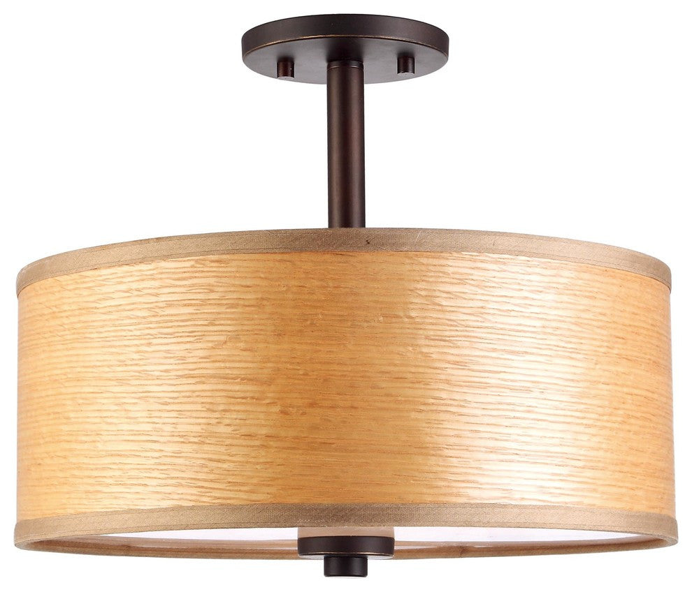 Drum Veneer 3-Light Semi-Flush Ceiling Mount, Bronze, Brulee