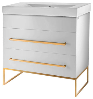 Fine Fixtures Modern Vanity Set, White, 36", Satin Brass Hardware