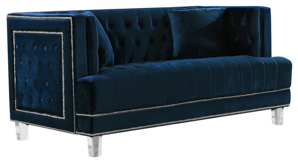 Lucas Velvet Upholstered Loveseat, Navy