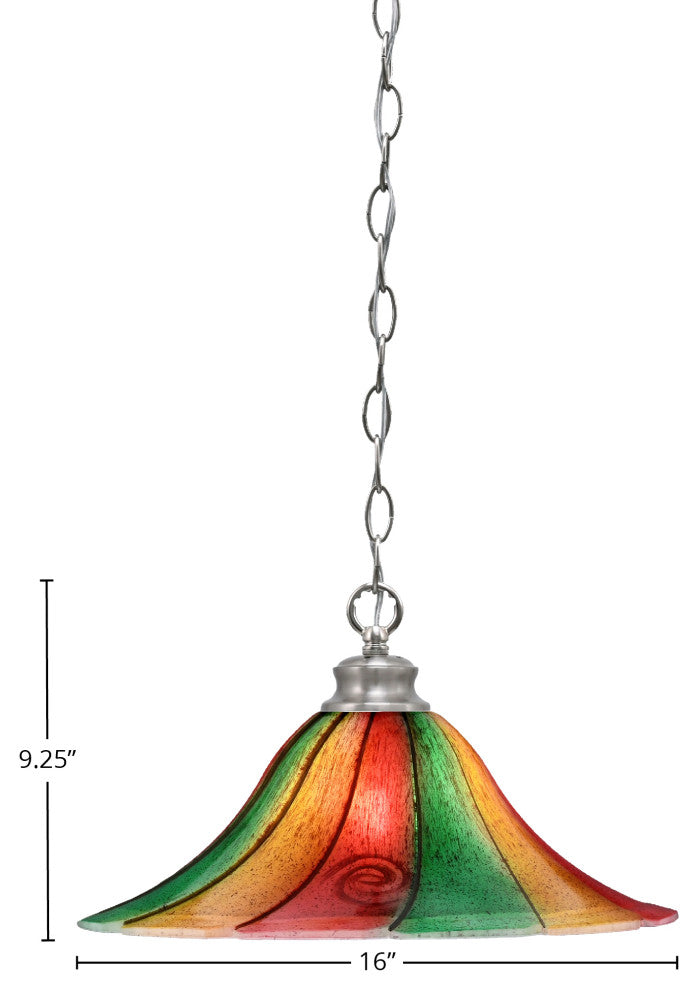 Chain 1-Light Chain Hung Pendant, Brushed Nickel/Mardi Gras