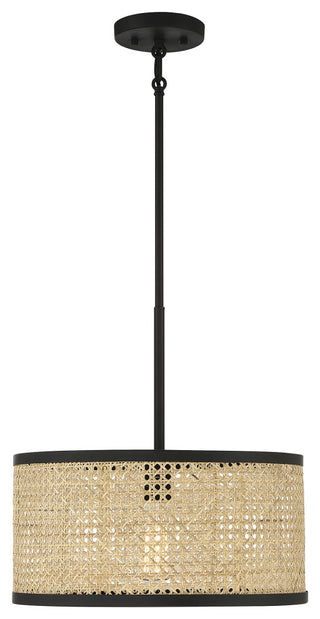 1-Light Pendant, Natural Cane With Matte Black