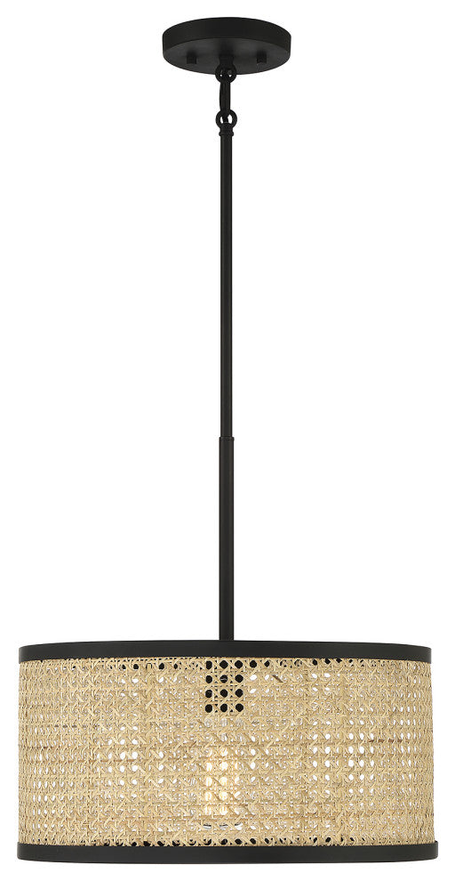 1-Light Pendant, Natural Cane With Matte Black