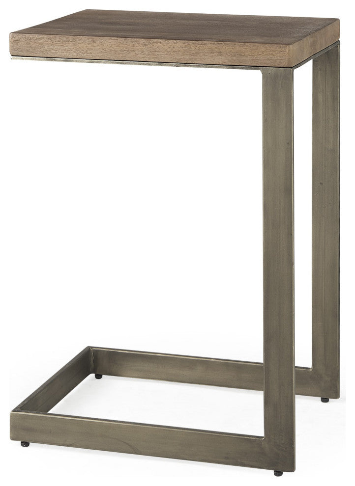 Modern Light Wash and Nickel C Shape TV Table