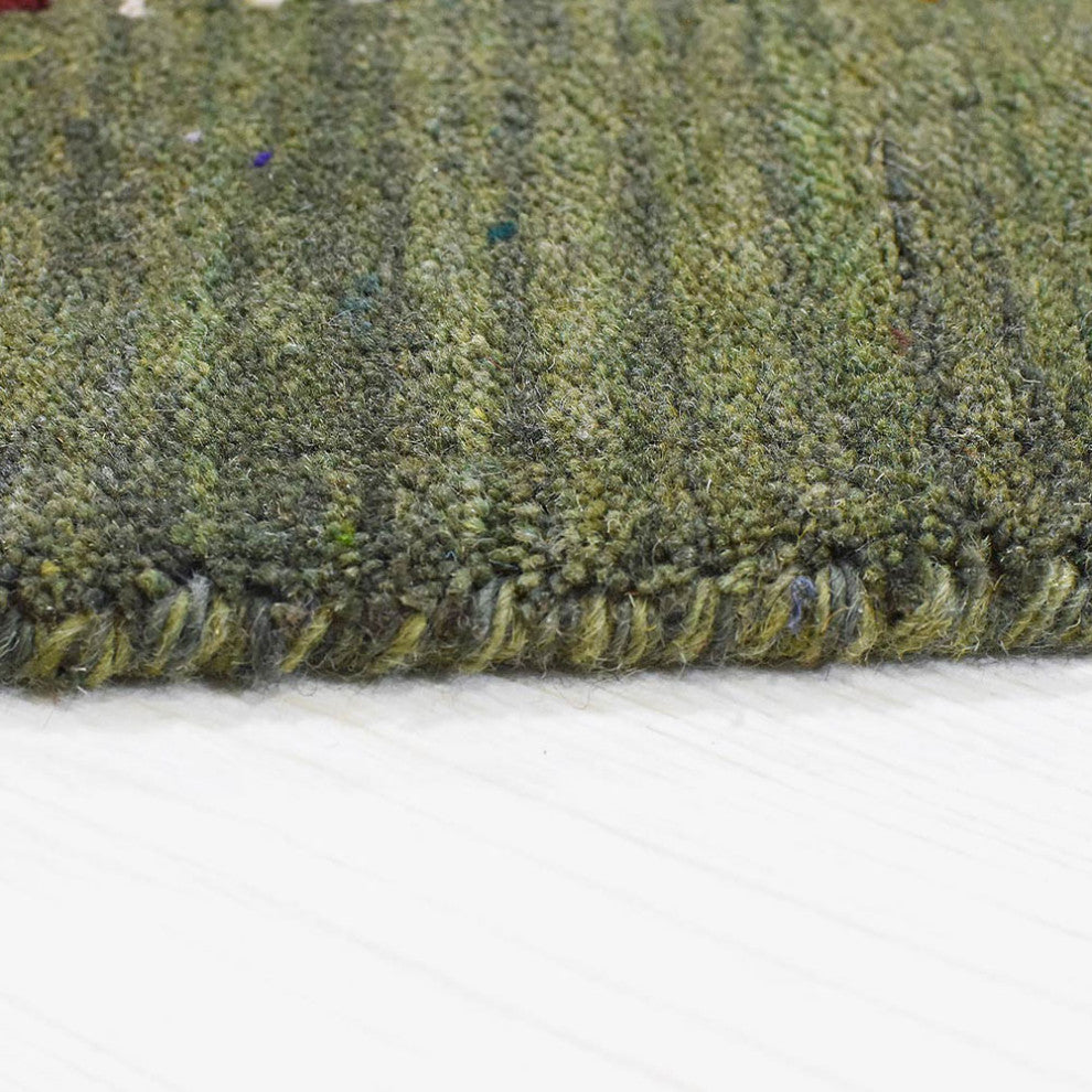 HAND KNOTTED LOOM WOOL ECO-FRIENDLY AREA RUGS - Rectangle, Green, Contemporary