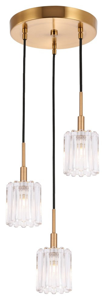 Woodbridge Lighting Candice 3-light Glass Cluster Pendant in Swizzle Stick/Brass