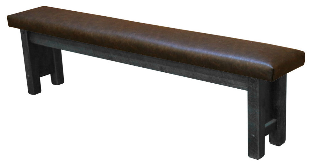 Barnwood Style Timber Peg Upholstered Bench, Smokey Gray, 2 Foot, Quarter Espresso
