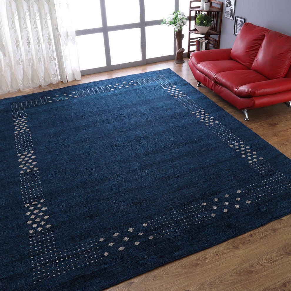 HAND KNOTTED LOOM WOOL ECO-FRIENDLY AREA RUGS - Rectangle, Blue, Contemporary