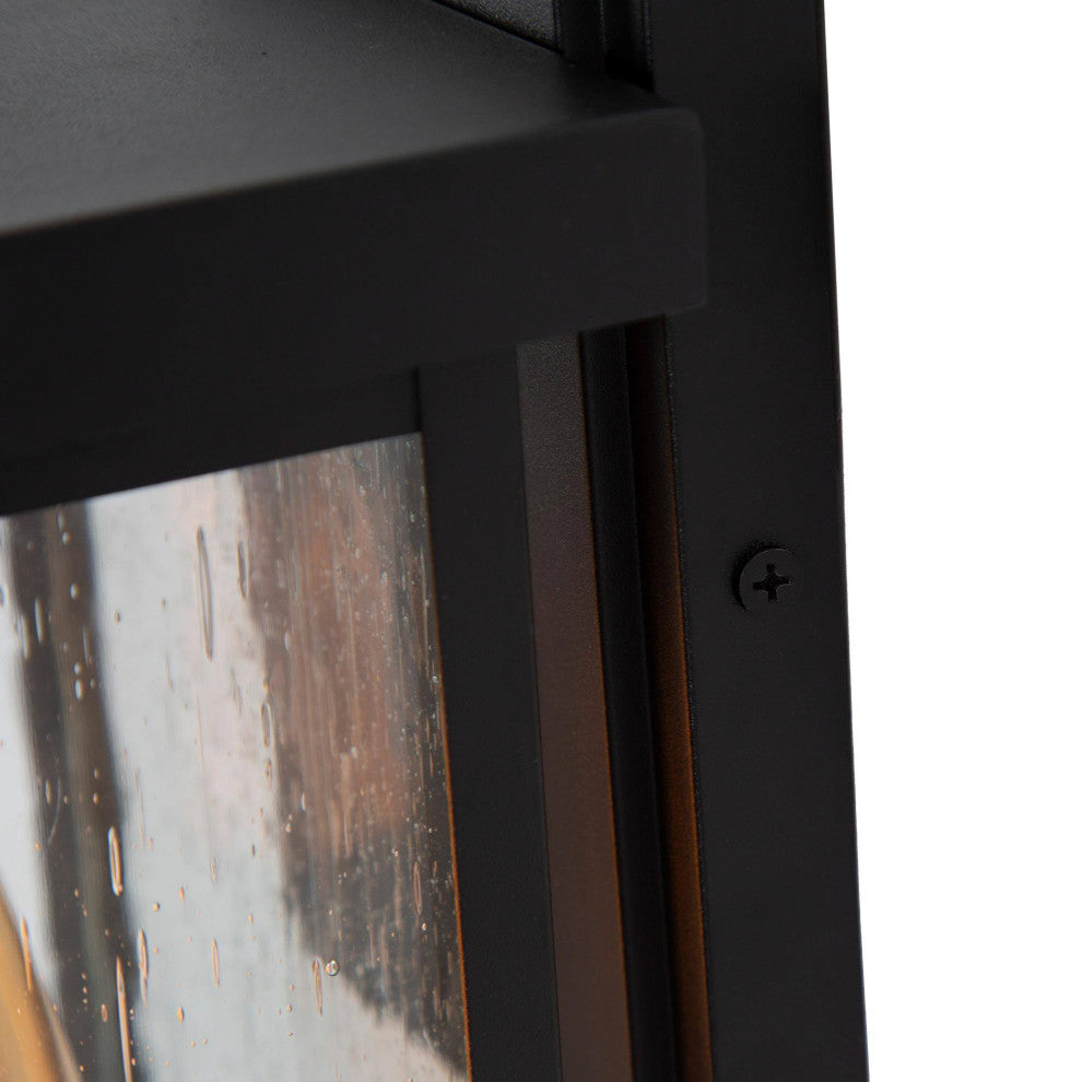 LNC 1-Light Industrial Outdoor Wall Lantern with Seeded Glass Panels, Wall Sonce