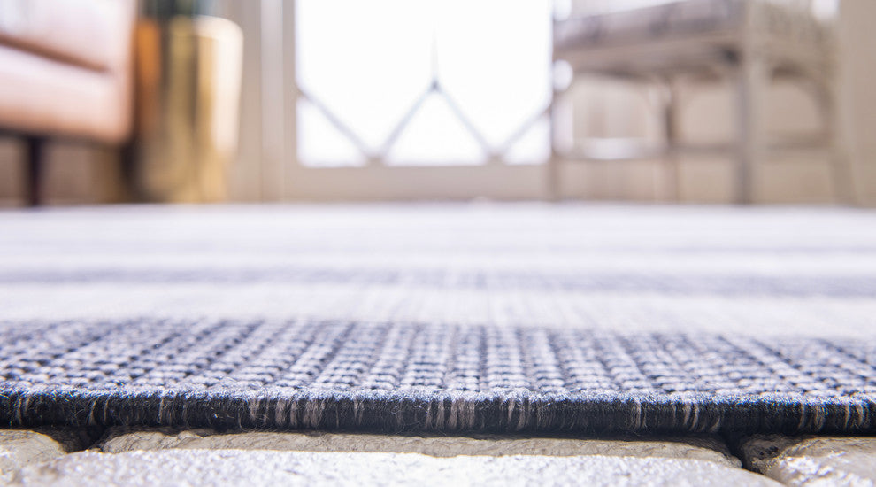 Unique Loom Aqua Blue Striped Outdoor Area Rug, Charcoal Gray, Gray, 2' X 6'