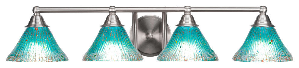 Paramount 4-Light Bath Bar, Brushed Nickel, 7" Teal Crystal Glass