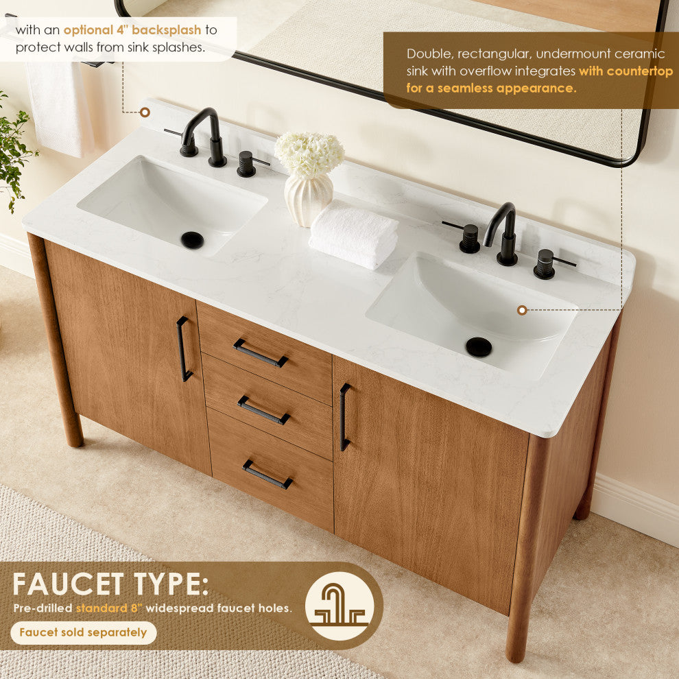 Velora Bathroom Vanity, Mango Brown, 60", With Mirror