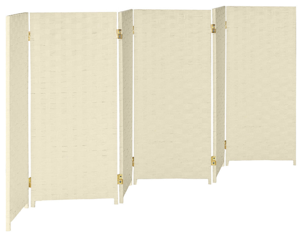 3 ft. Short Woven Fiber Room Divider 6 Panel Cream