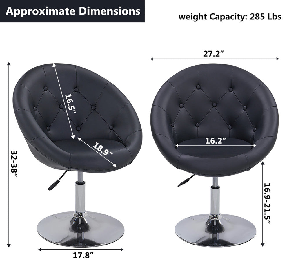 Button Tufted Swivel PU Leather Papasan Chair, Black