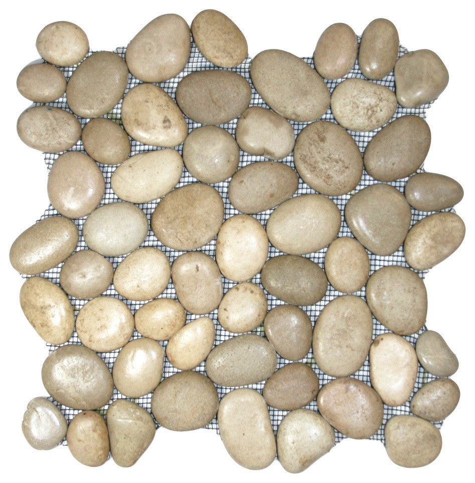 Natural Stone Flooring: Glazed Java Tan Pebble Tile, 12x12 Mesh