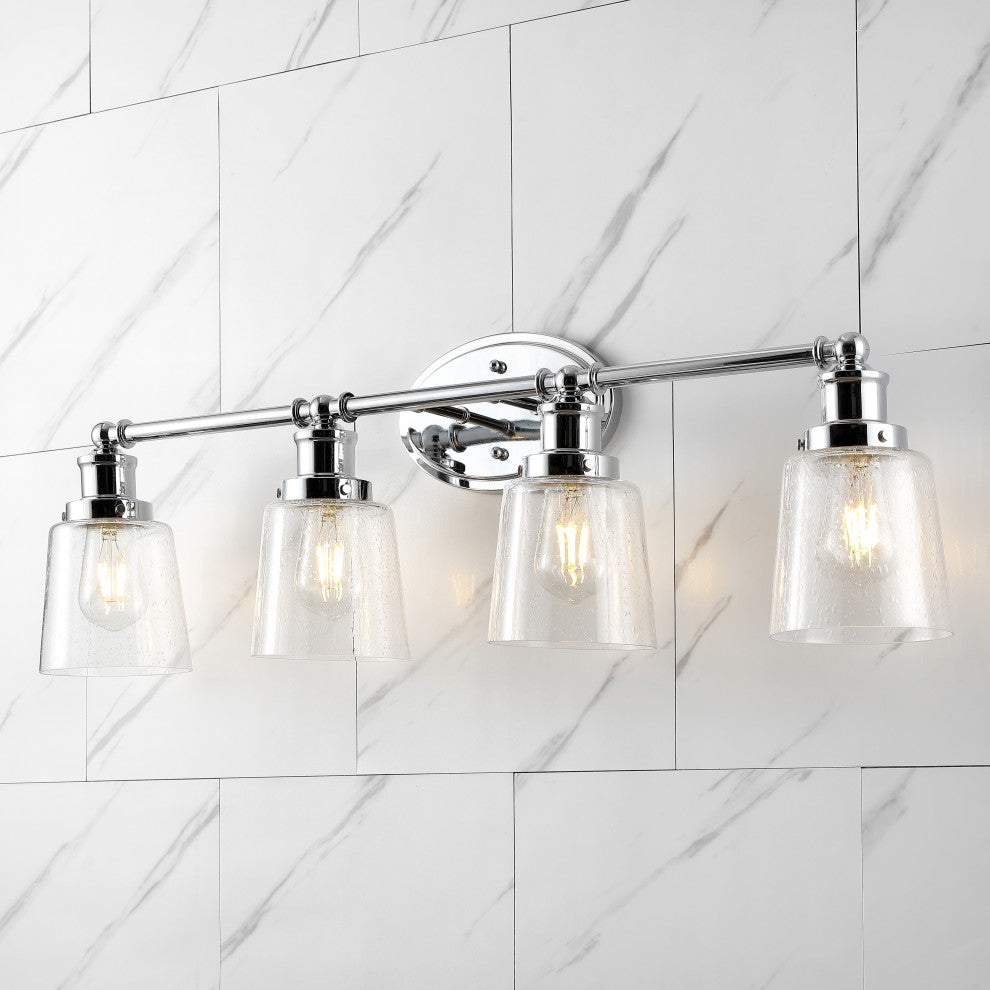 Beverly 31.75" 4-Light Iron/Seeded Glass Cottage LED Vanity Light, Chrome