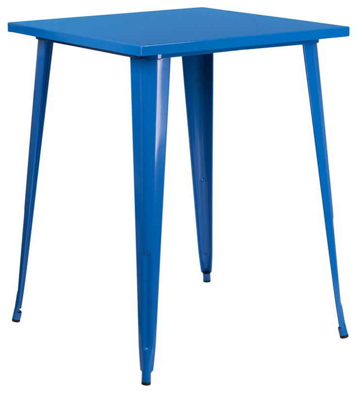31.5" Square Blue Metal Indoor-Outdoor Bar Height Table