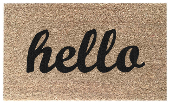 Hand Painted "Hello" Script Welcome Mat, Black Soul
