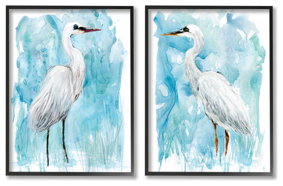 Nautical Crane Pair White Beach Birds Blue Sky,11 x 14