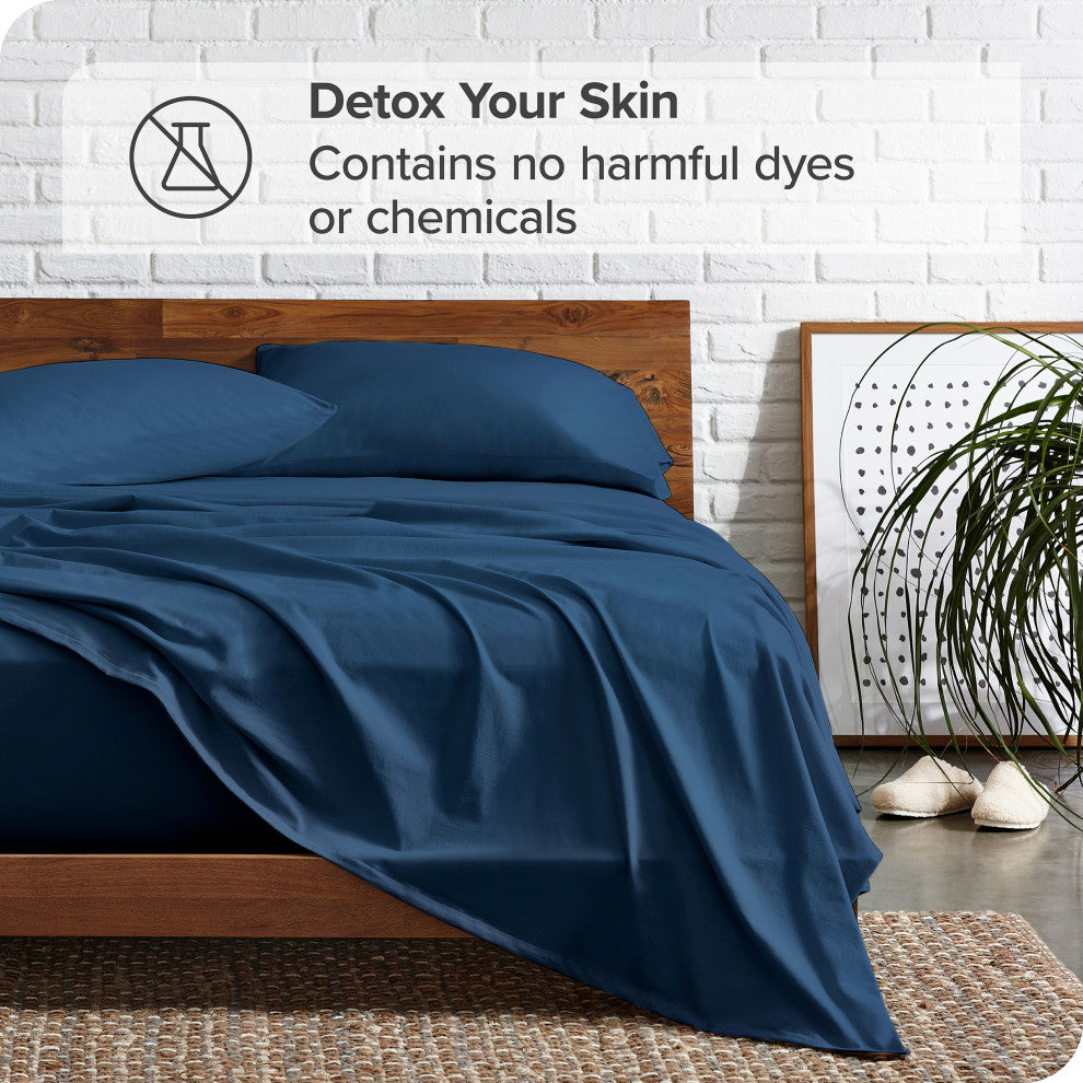 Bare Home Twin XL 1800 Microfiber Sheet Set, Dark Blue