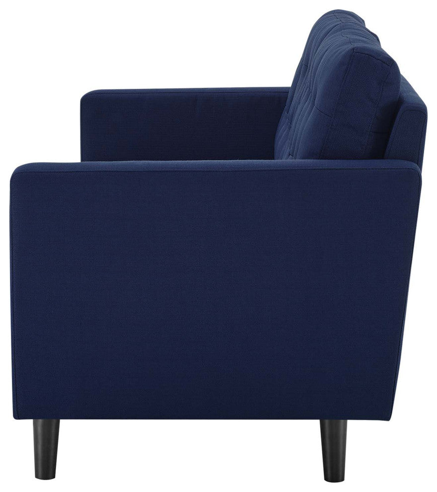 Tufted Sofa, Fabric, Dark Blue, Modern, Living Lounge Hotel Lobby Hospitality