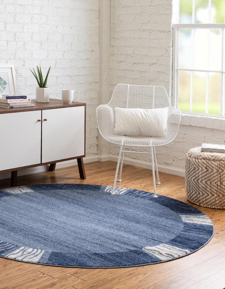 Rug Unique Loom Del Mar Navy Blue Round 6' 0 x 6' 0