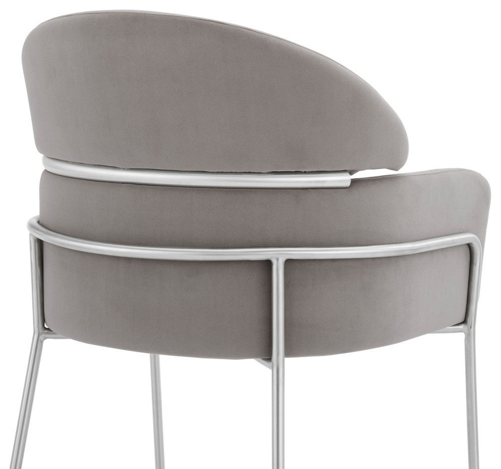 Portia Gray Velvet and Brushed Stainless Steel Dining Room Chairs, Set of 2