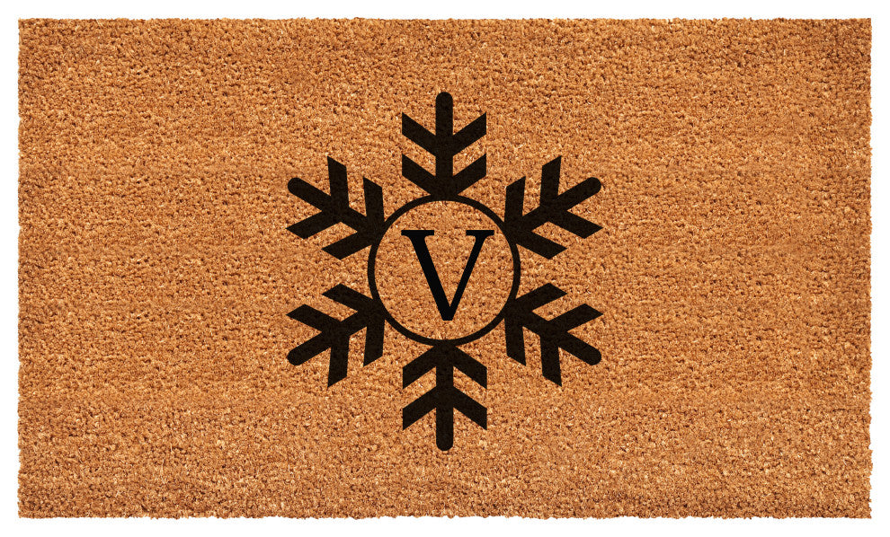 Calloway Mills Snowflake Monogram Doormat, 30"x48", Letter V