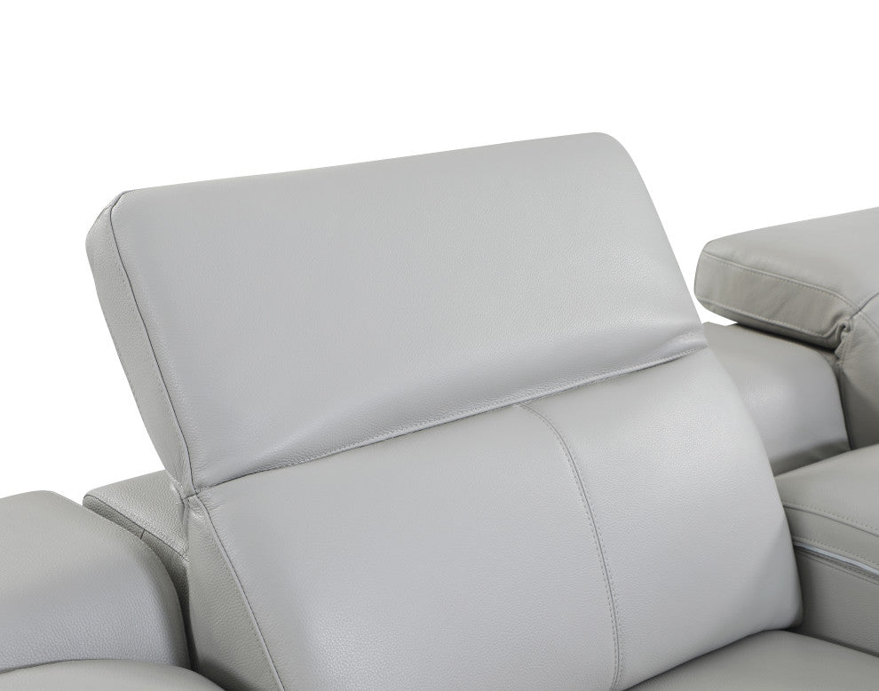 Federico 6-Piece L-Shaped Top Grain Italian Leather Sectional, Light Gray