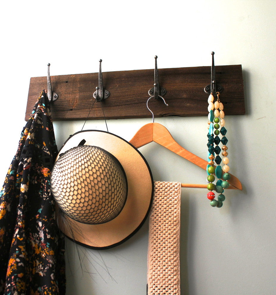 4-Hooks Reclaimed Barn Wood Coat Rack, 24"