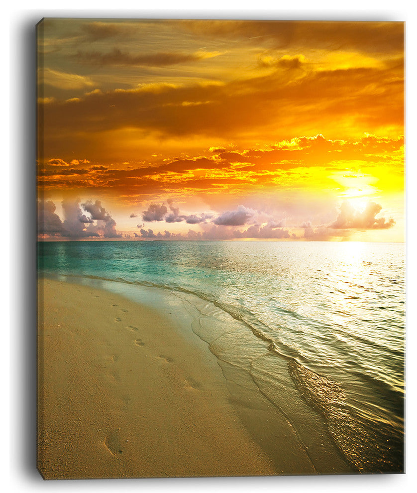 "Amazingly Colorful Beach With Footprints" Seashore Canvas Wall Art, 12"x20"