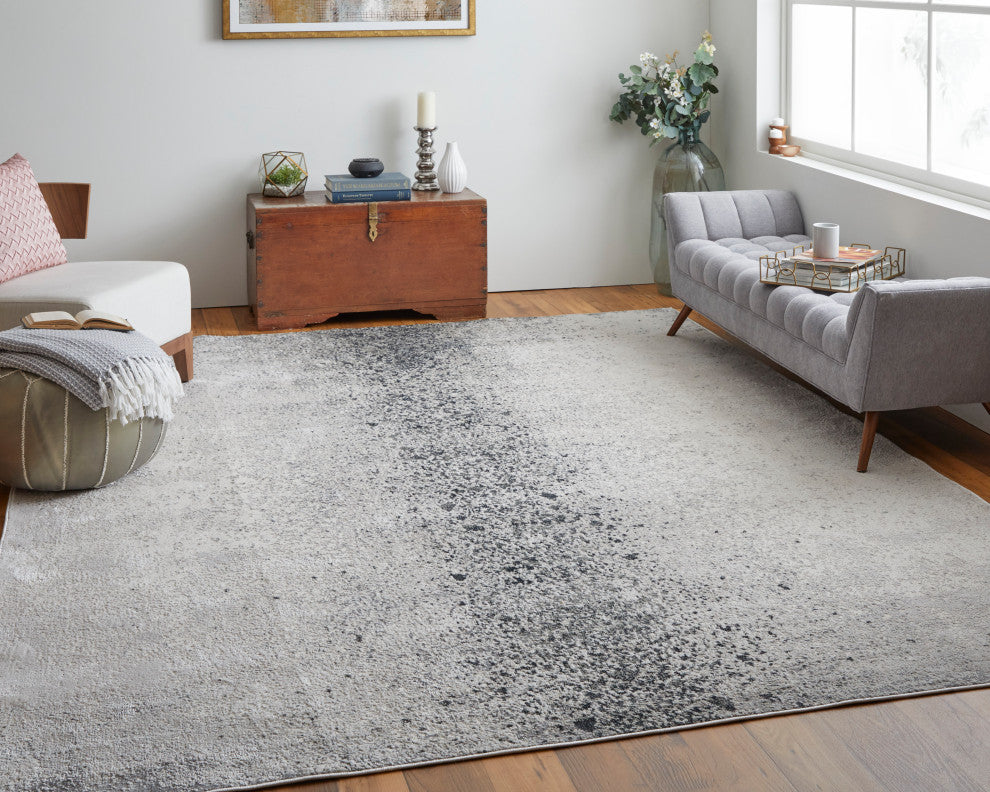 Oria Industrial Abstract Area Rug, Ivory/Gray/Black, 8'x10'