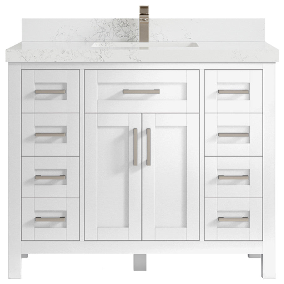 Cambridge 42 Single Sink Bath Vanity in White 2" Empira Quartz