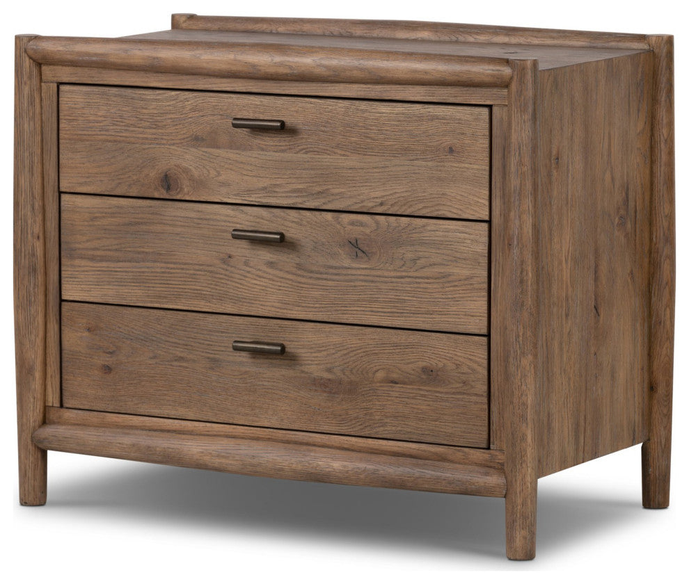 Glenview Nightstand Weathered Oak, Weathered Oak Veneer, Aged Bronze