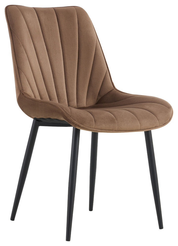 20 in.W Indoor Velvet 4 Dining Chairs with Cushions and Coated Legs, Brown