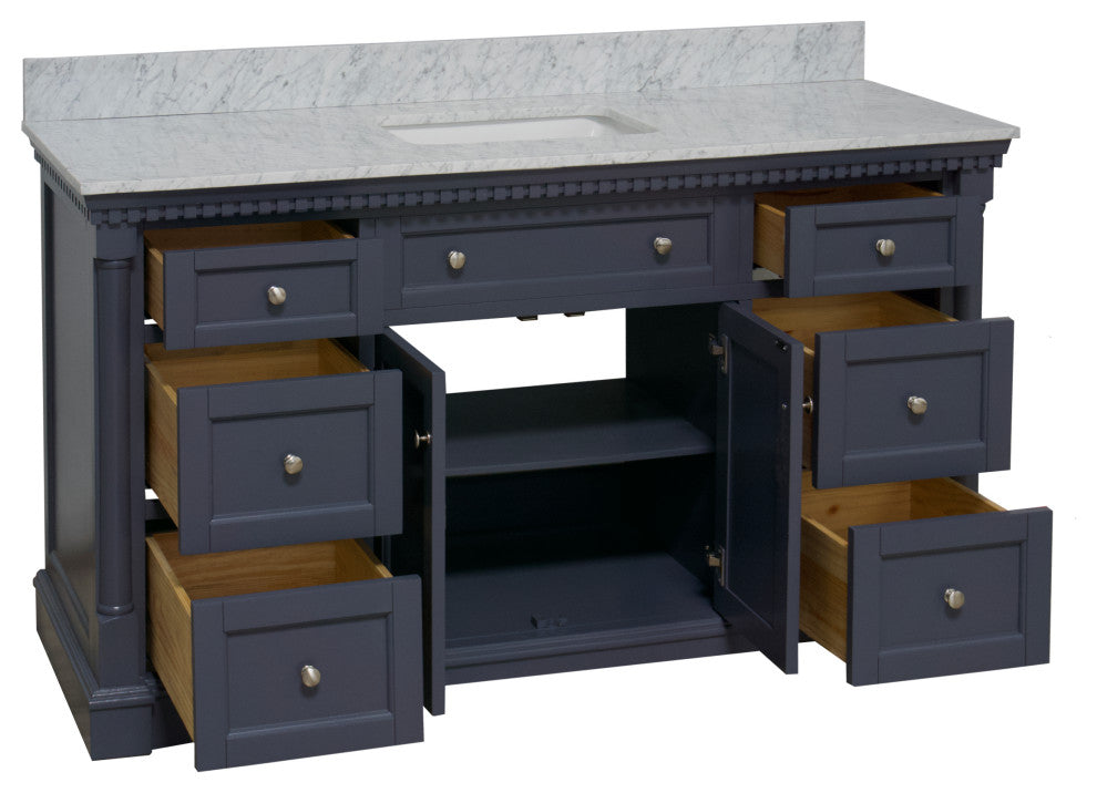 Sydney 60" Bathroom Vanity, Marine Gray, Carrara Marble, Single Sink